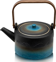 Wood Handle Ceramic Teapot