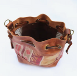 Convertible Drawstring Leather Bag with Wool