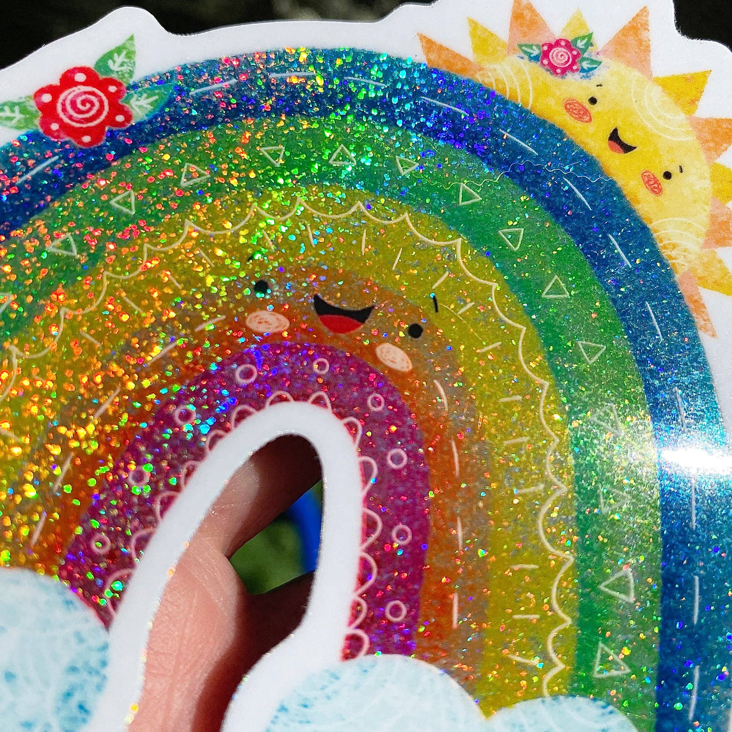 GLITTER Rainbow Sun Sticker